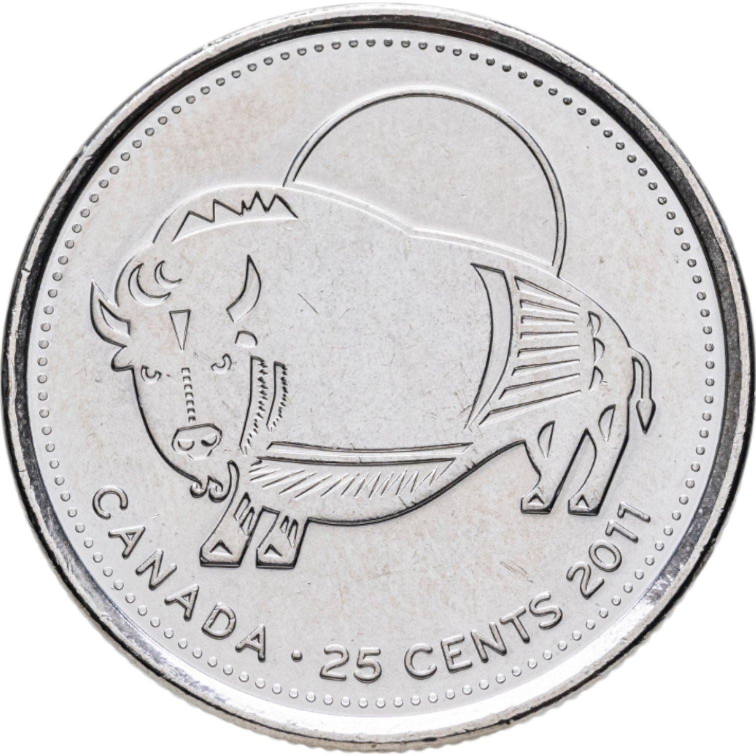 Canada | 25 cent mønt | Træbison | Nikkeleret stål | KM:1168 | 2011
