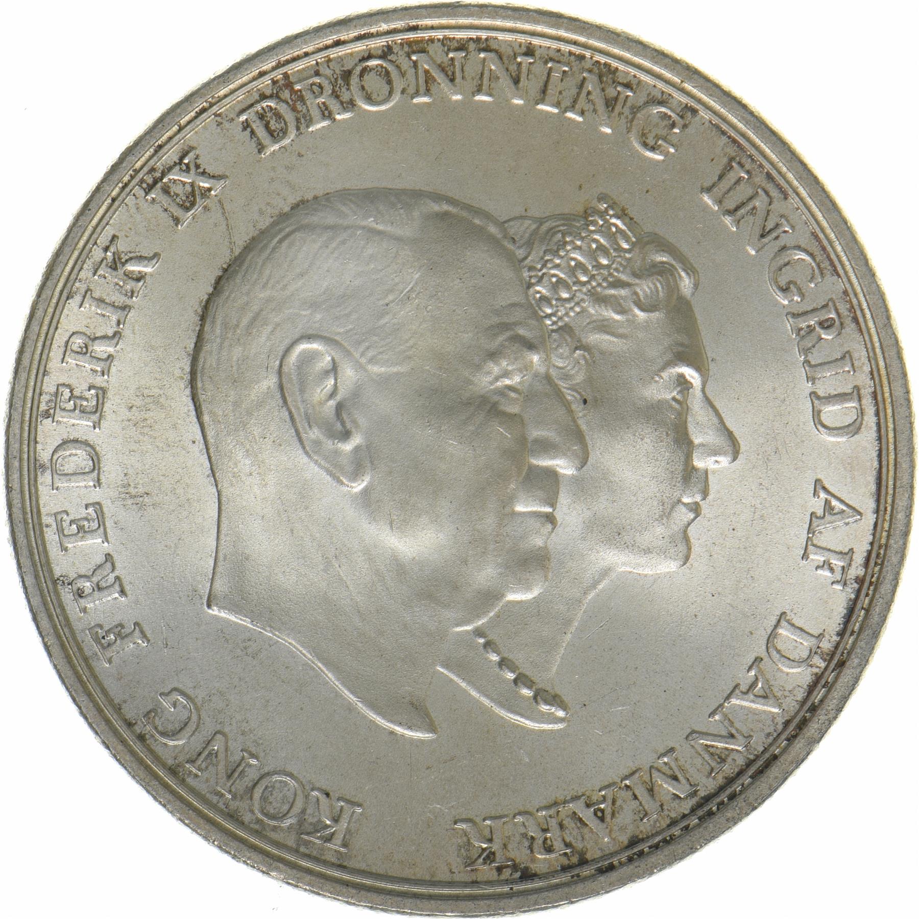 Denmark | 5 Kroner Coin | Silver | Silver Wedding Anniversary | KM:852 | 1960