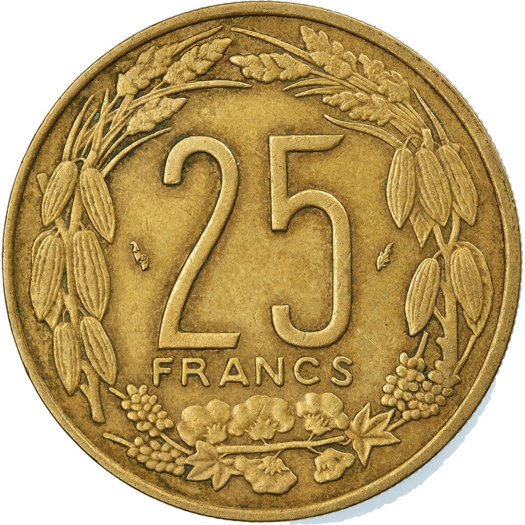 Central African States | 25 Francs Cfa Coin | Antelope | Crops | Km:10 | 1975 - 2003