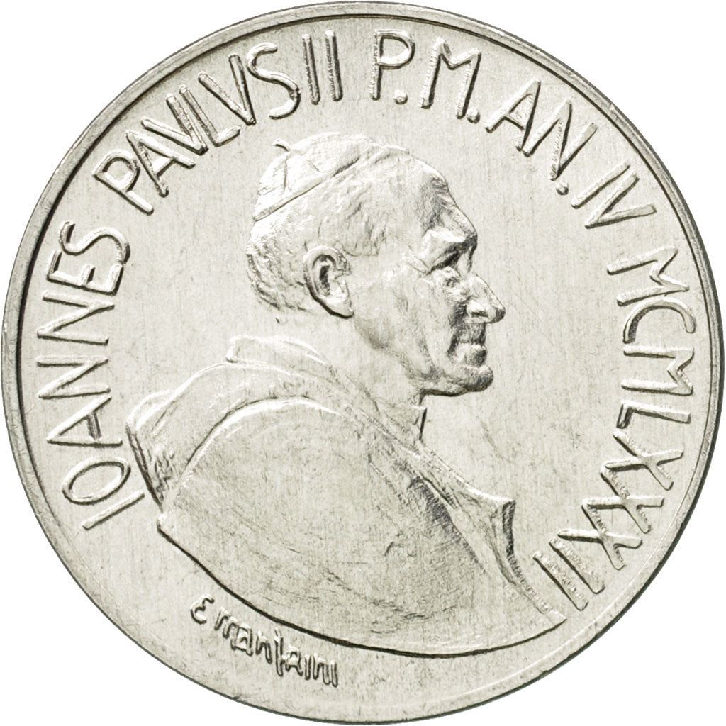 Vatican City | 10 Lire Coin | Pope John Paul II | Adam and Eve | Hand of God | Km:161 | 1982