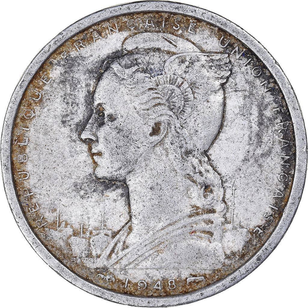 French Cameroon | 2 Francs Coin | Liberty | Phrygian cap | Gazelle | Ships | Km:9 | 1948