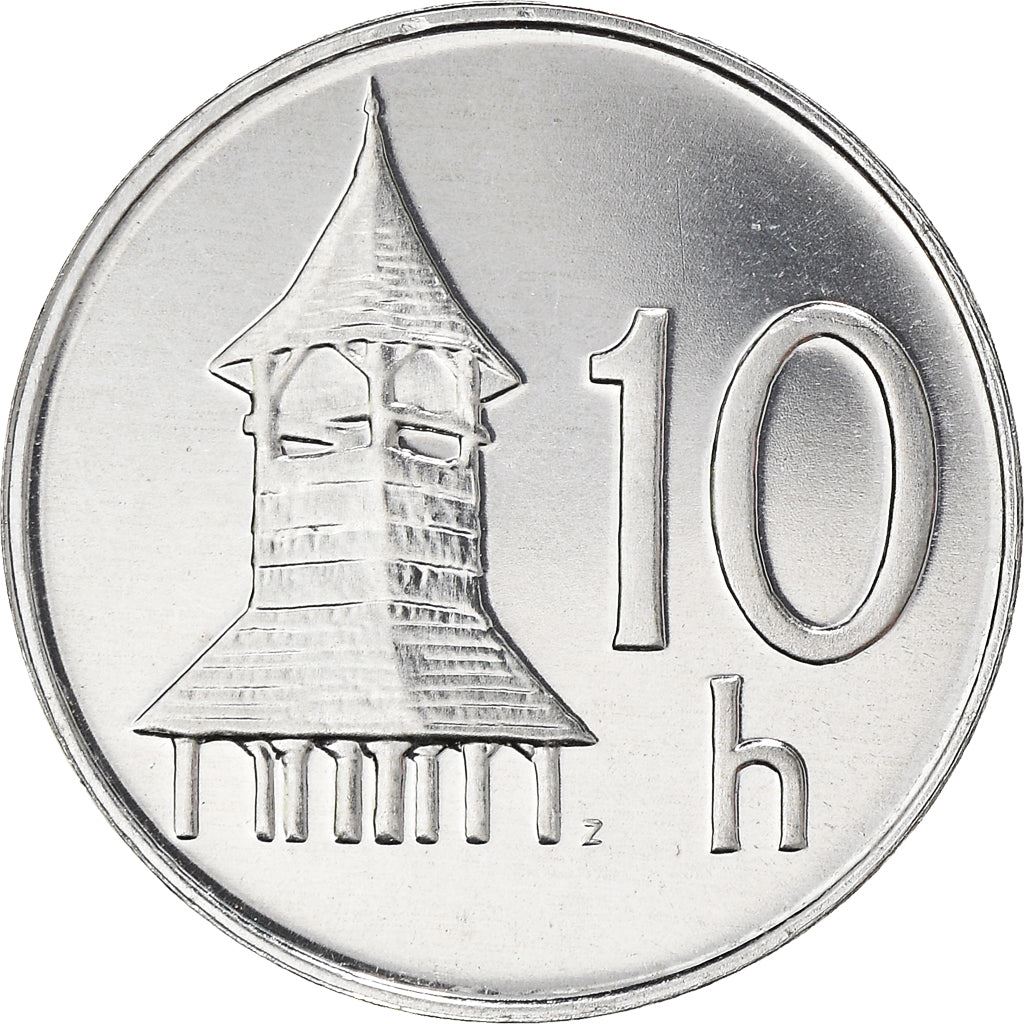 Slovakia | 10 Halierov Coin | Wooden Belfry | Slovak Shield | Km:17 | 1993 - 2003