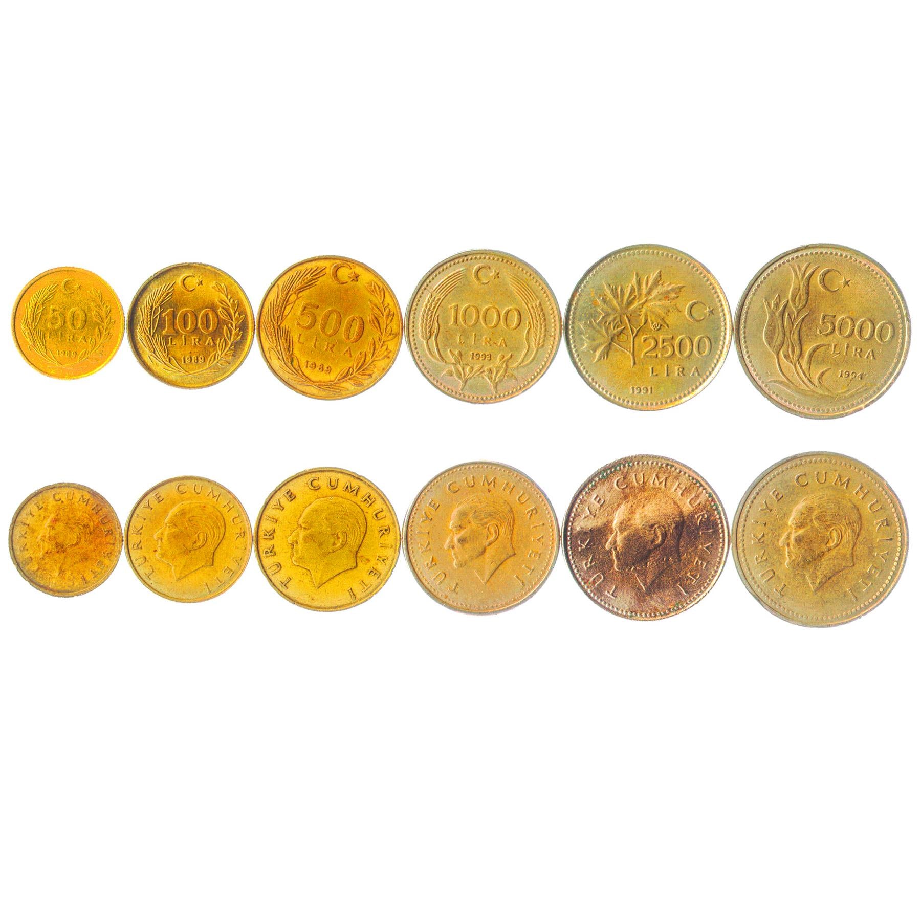Turkey | 6 Coin Set | 50 100 500 1000 2500 5000 Lira | 1988 - 1994