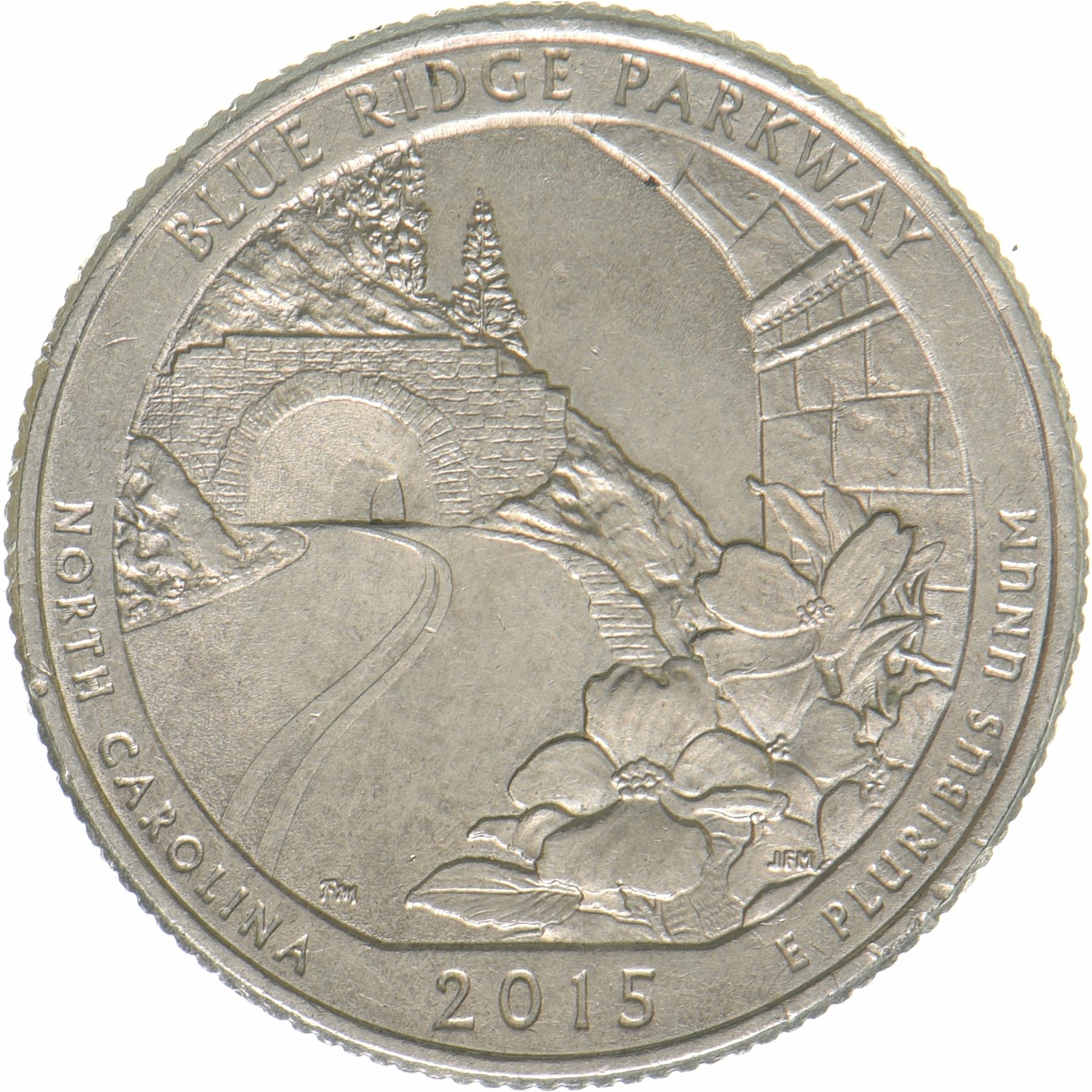 United States | 1/4 Dollar Coin | Blue Ridge Parkway | KM:599 | 2015