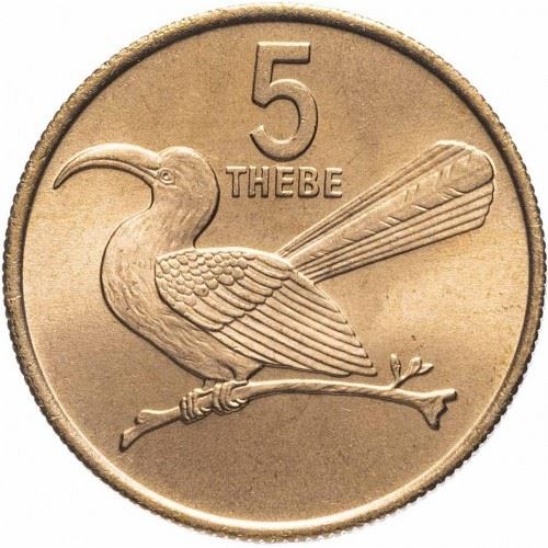Botswana | 5 Thebe Coin | Red-Billed Hornbill | Km:4 | 1976 - 1989