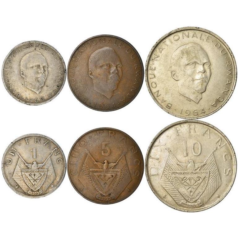 Rwanda | 3 Coin Set | 1 Franc 5 10 Francs | 1964 - 1965