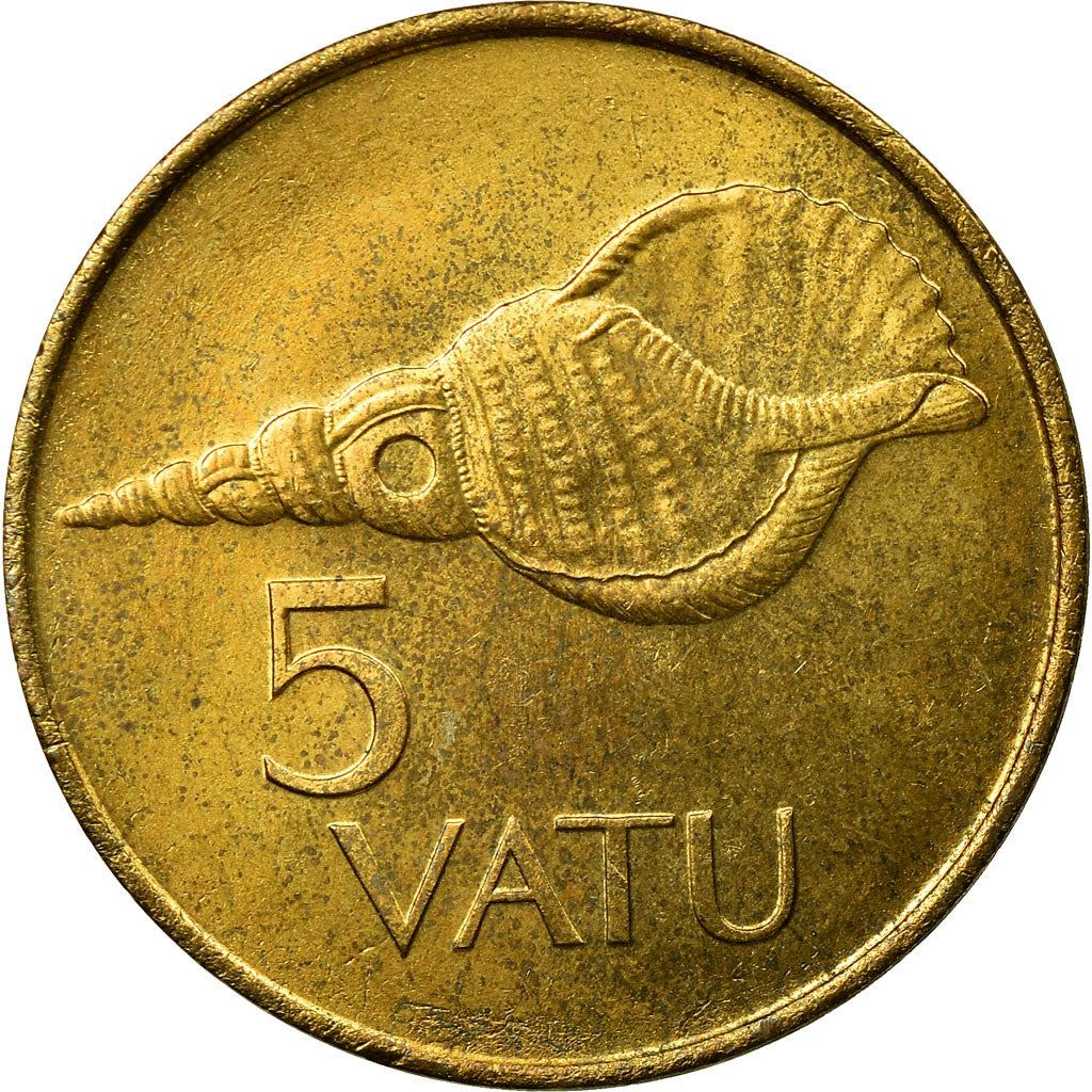 Vanuatu | 5 Vatu Coin | Melanesian Warrior | Triton Conch Shell | Km:5 | 1983 - 2009
