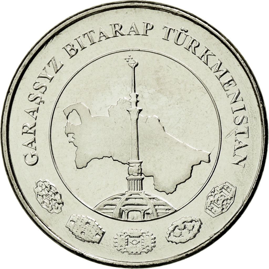 Turkmenistan | 5 Tenne Coin | Monument of Independence | Map of Turkmenistan | Km:97 | 2009