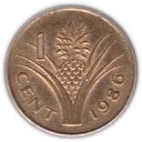 Svazilando Karalystė | 1 cento moneta | Karalius Msvati III | Ananasas | KM:39a | 1986