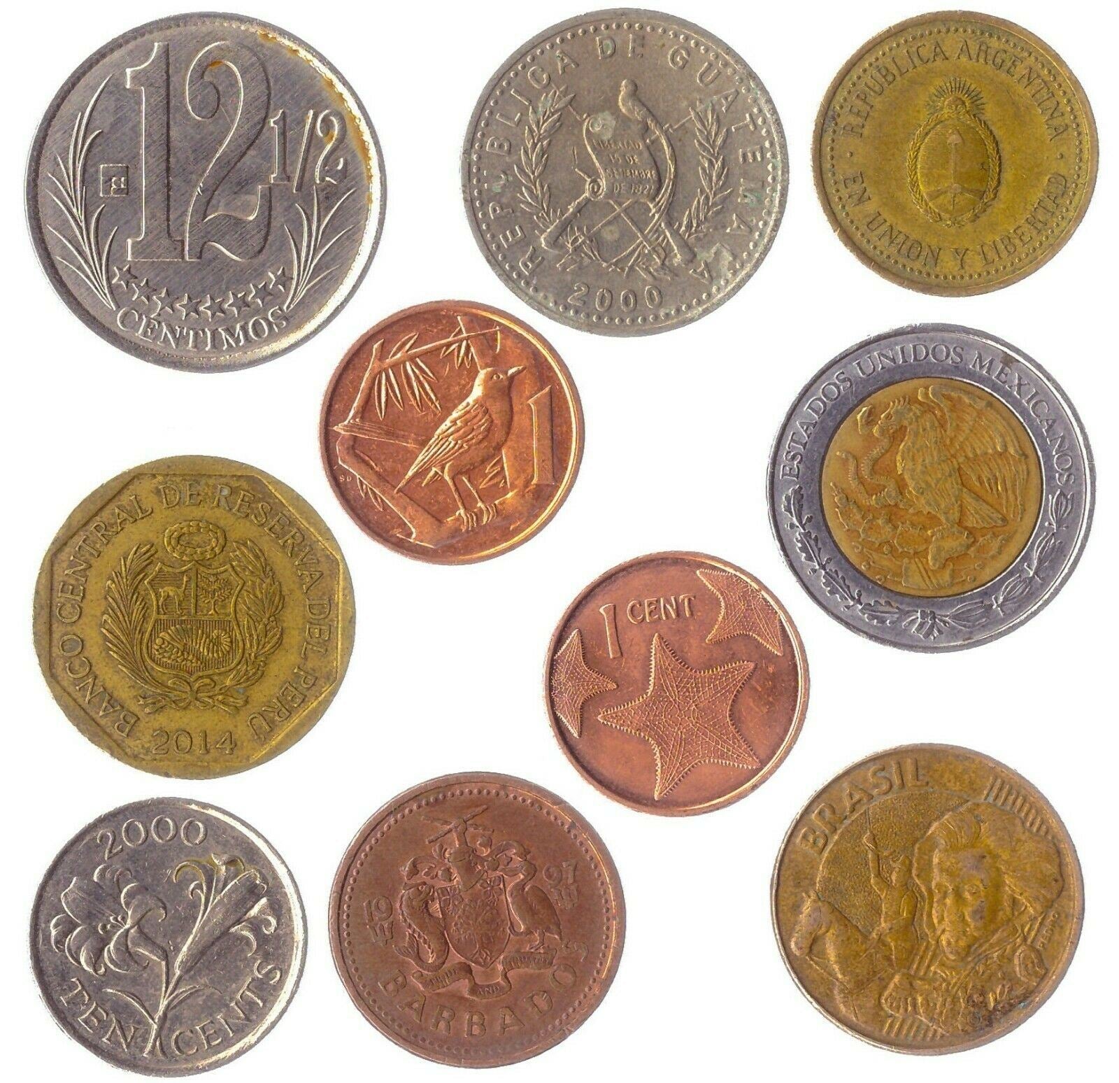 Coins of the Americas - 5, 10, 20, 30 Mixed Pieces - Latin, Central & South American Currency - Caribbean Coins - Historic, Cultural & Wildlife Themes