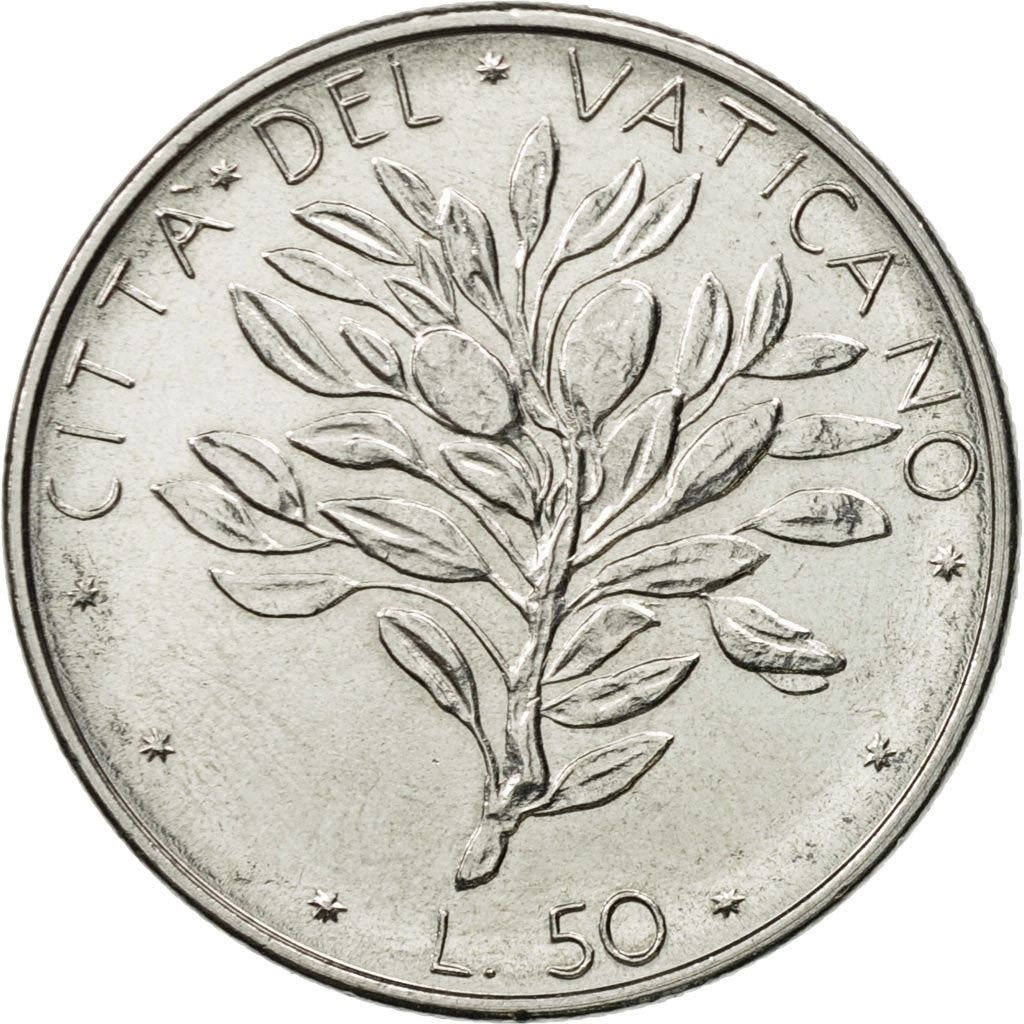 Vatican City | 50 Lire Coin | Olive branch | Km:121 | 1970 - 1976
