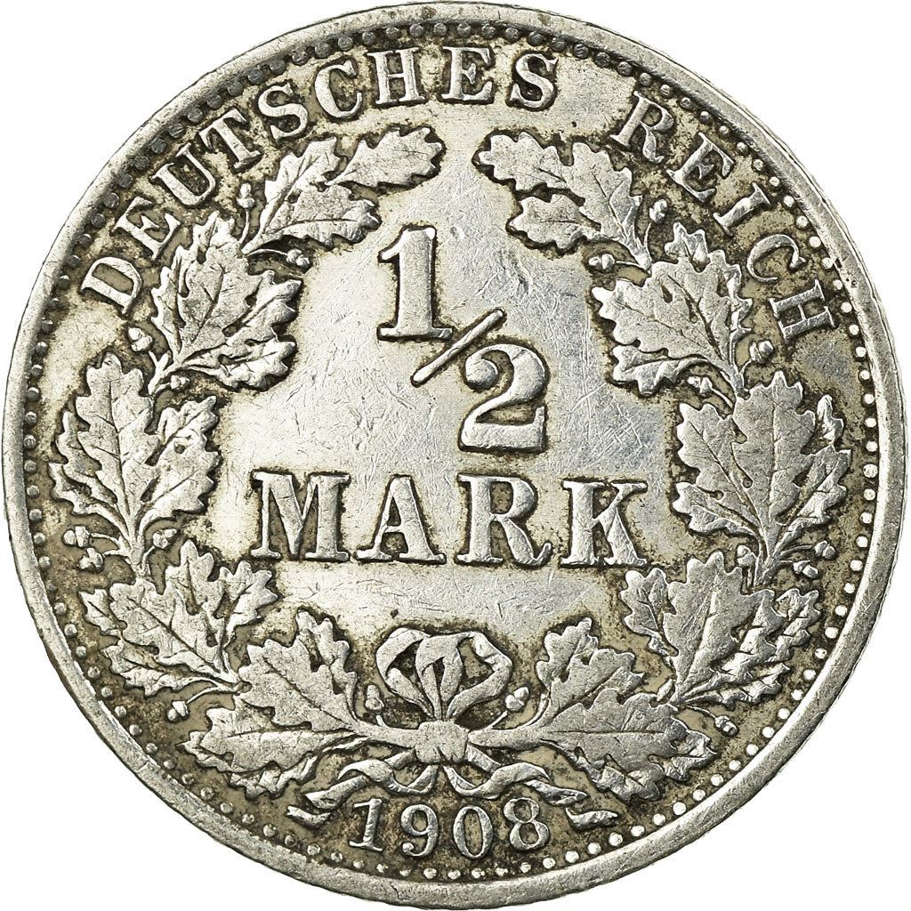 German Empire 1/2 Mark Coin | Deutsches Reich | Wilhelm II | Type 2 | KM17 | 1905 - 1919