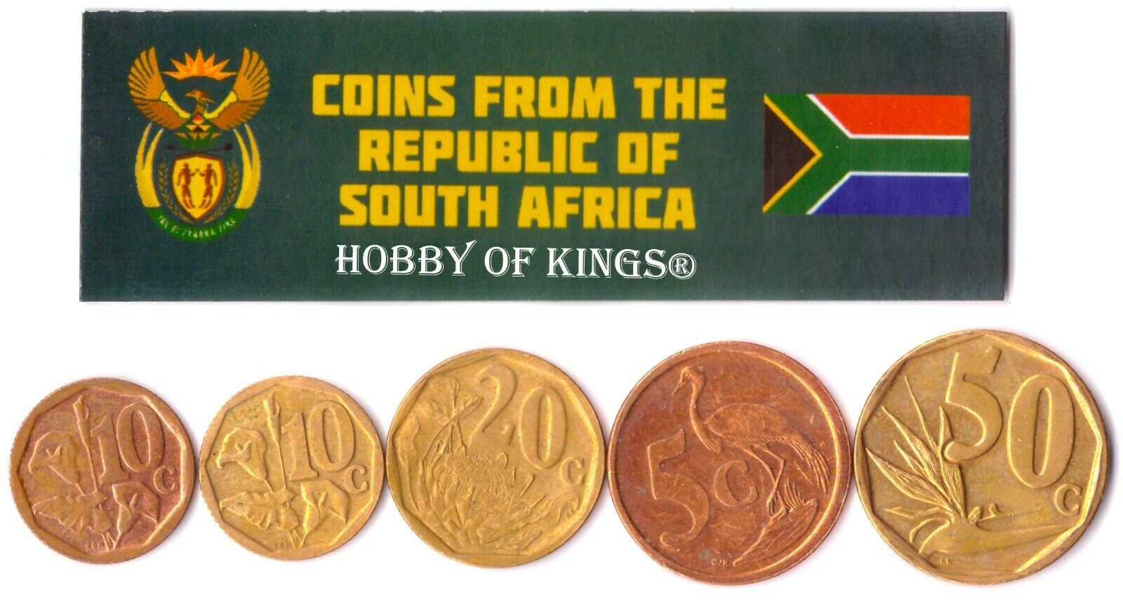 5 Mixed Coins From South Africa | 5 Cents - 1 Rand | 1990 - 2009