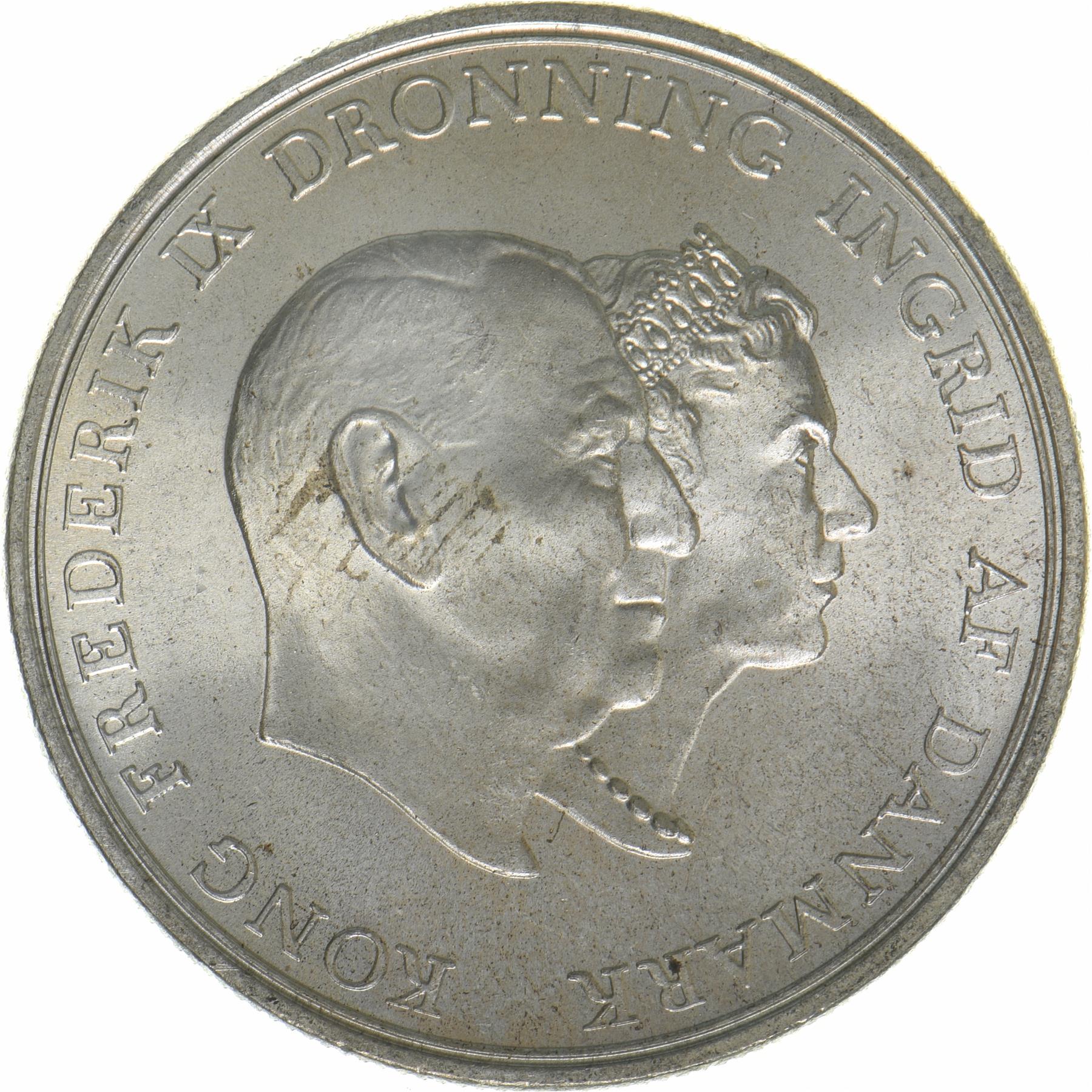 Denmark | 5 Kroner Coin | Silver | Silver Wedding Anniversary | KM:852 | 1960