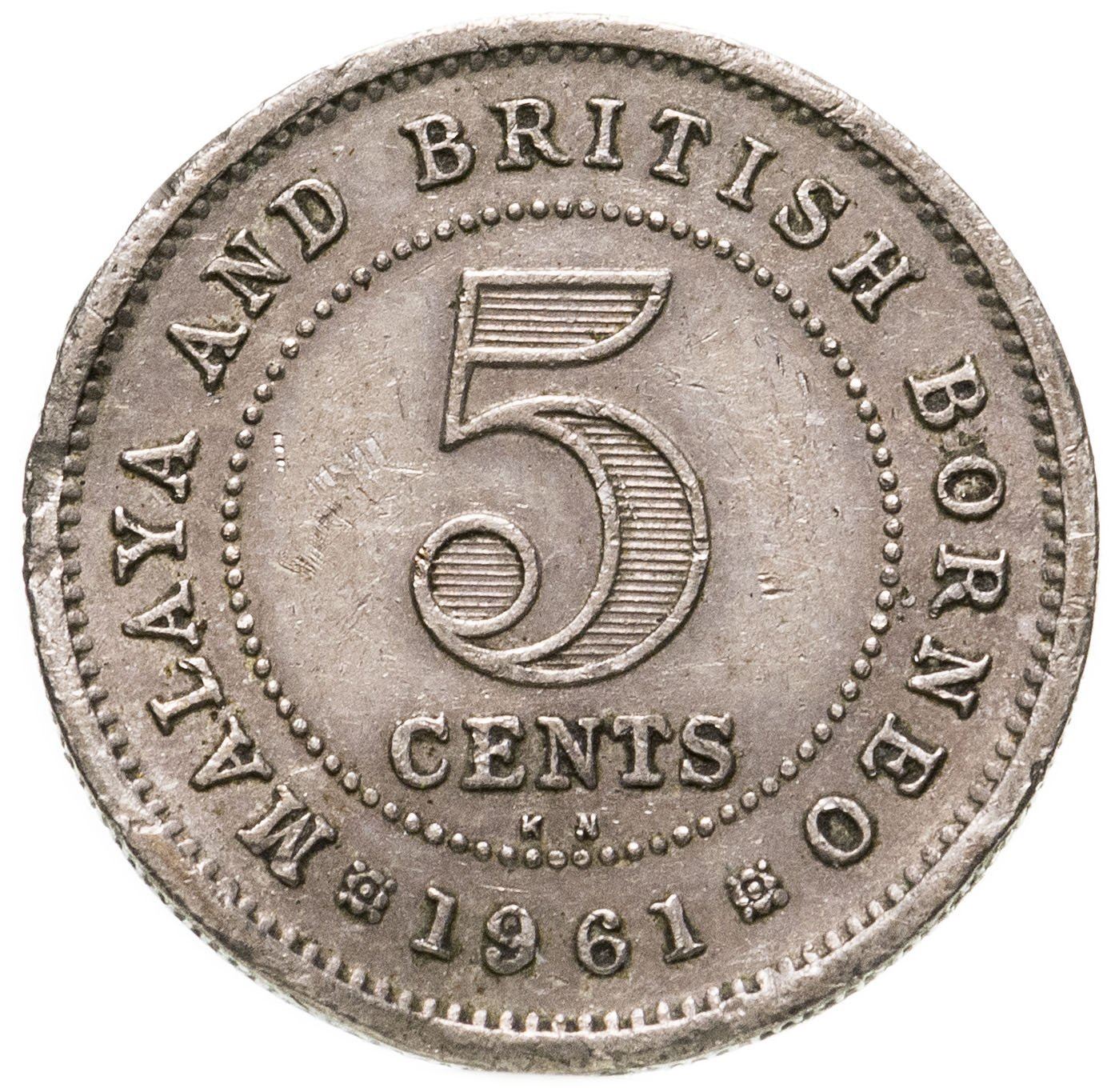 マラヤと英領ボルネオ | 5セント硬貨 | エリザベス2世 | Km:1 | 1953