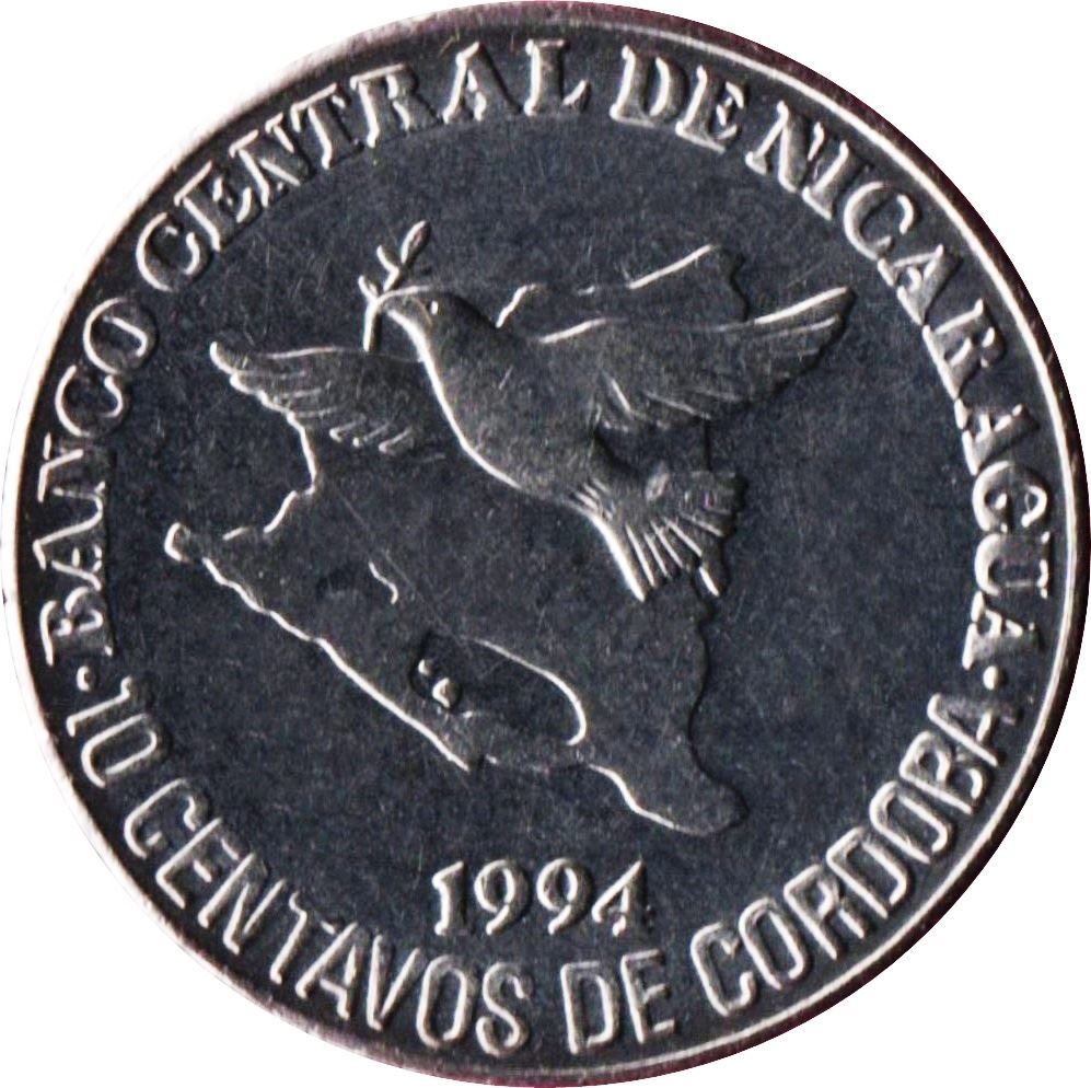 Nicaragua Coin Nicaraguan 10 Centavos Coin | Peace Dove | Map | KM81 | 1994