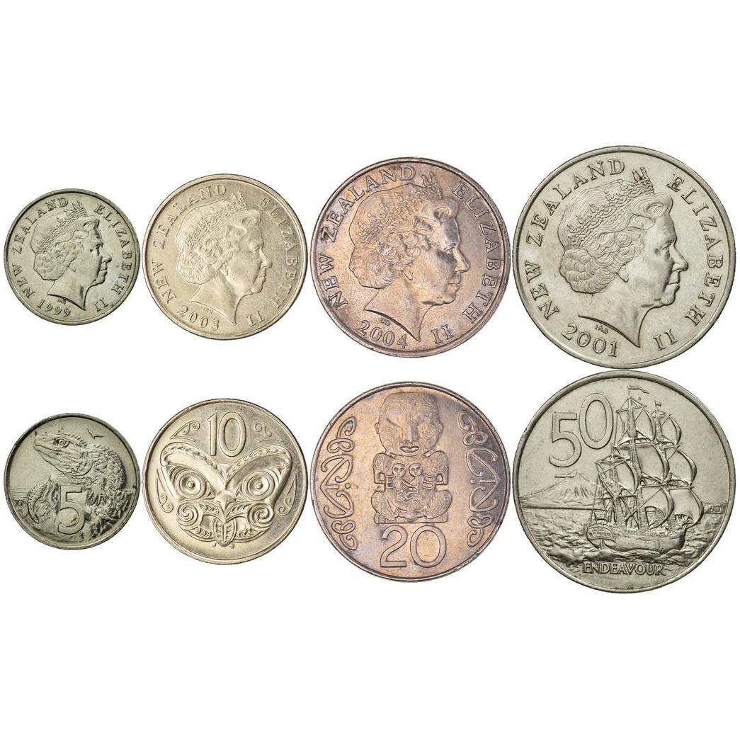 New Zealand 4 Coin Set 5 10 20 50 Cents | Māori | Elizabeth Ii | Tuatara | | Endeavour | Carved Patu | Maori Carving | Māori Koruru | Taiaha | New Zealand | 1999 - 2006