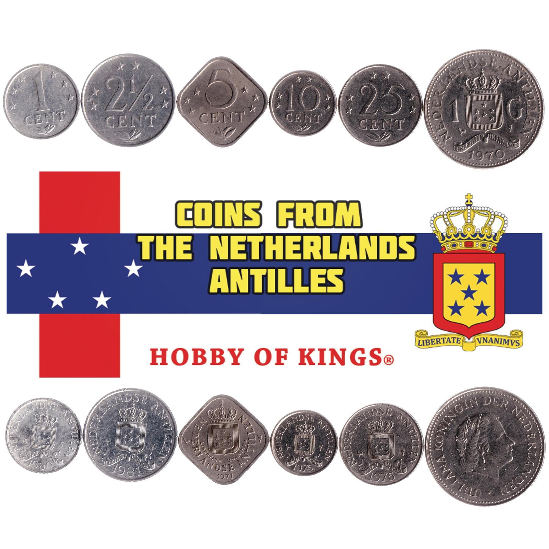 Netherlands Antillean 6 Coin Set 1 2½ 5 10 25 Cents 1 Gulden | Juliana | Netherlands Antilles | 1970 - 1980