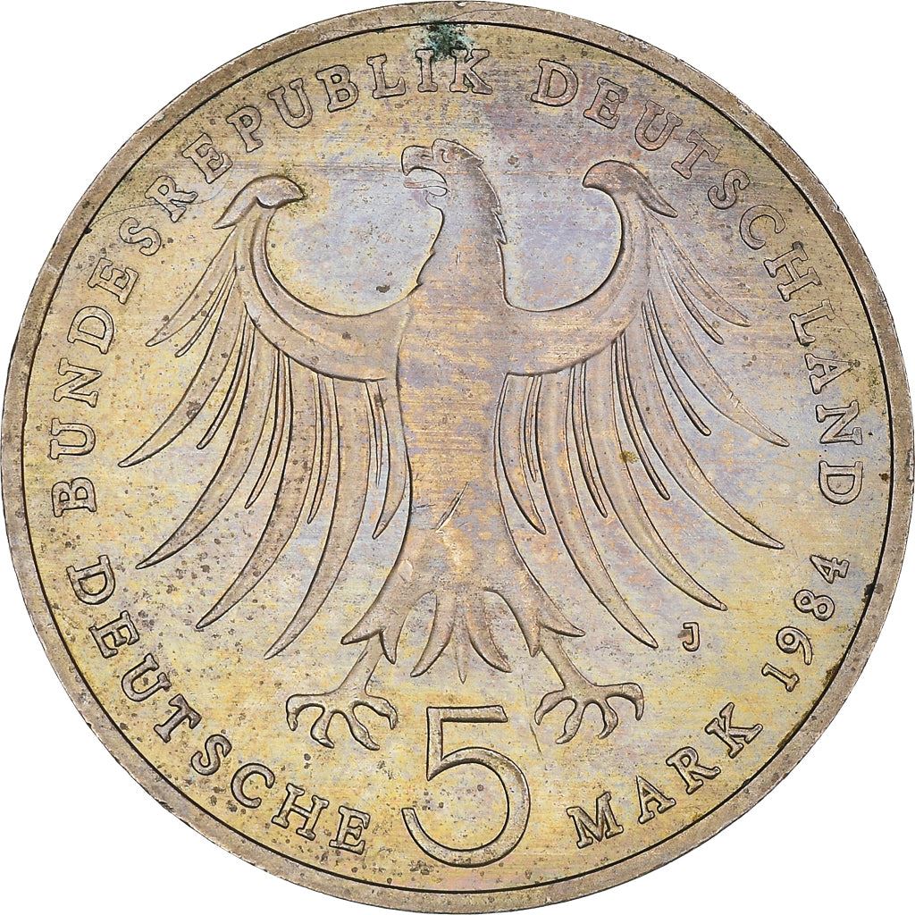 Germany 5 Deutsche Mark Coin | Felix Mendelssohn Bartholdy | Eagle | KM161 | 1984