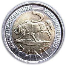 South Africa | 5 Rand Coin | Animals | Wildebeest | Gnu | Km:346 | 2007