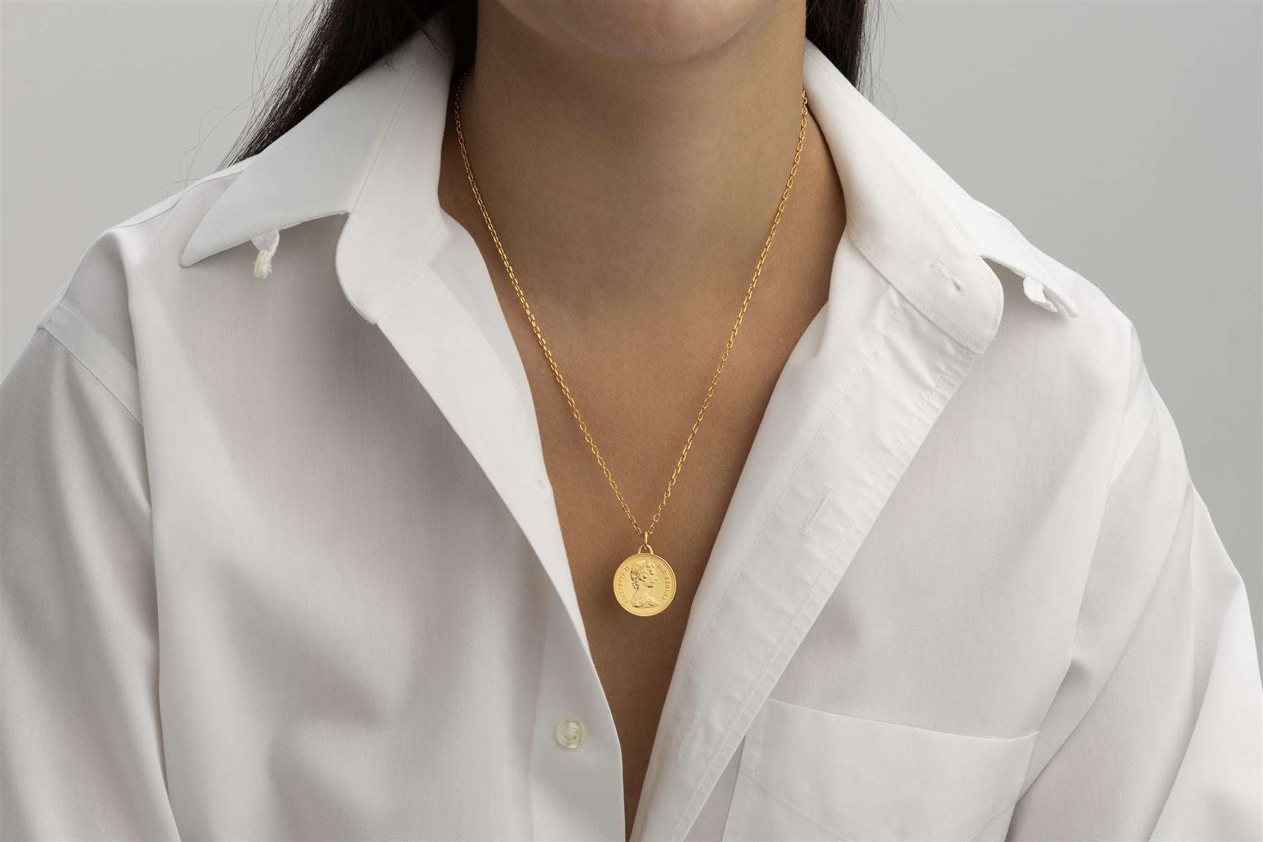 Canadian Coin Necklace | Medallion Pendant Jewelry | 18K Gold Plated 5 Cents | Queen Elizabeth II | 1965 - 1989