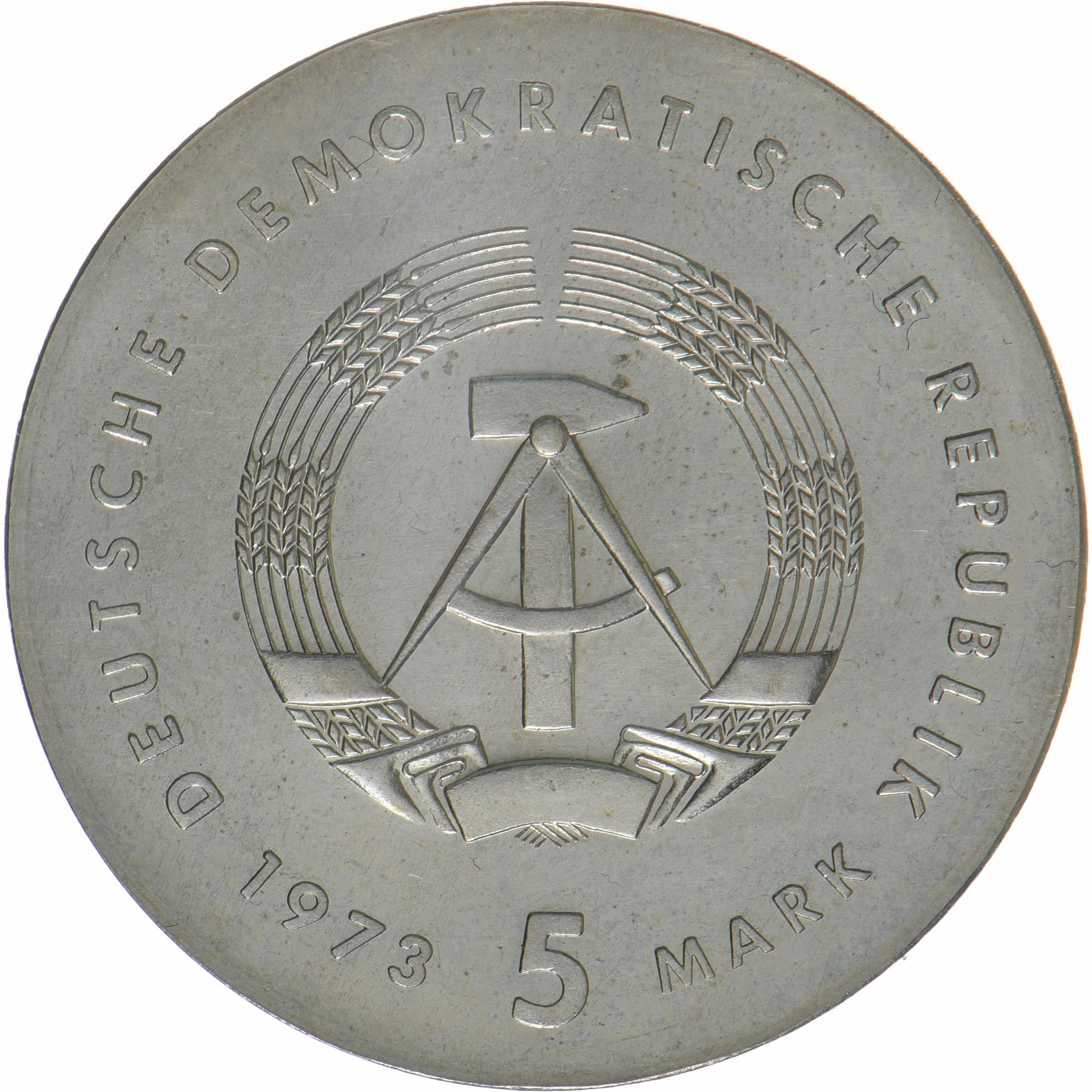 German Democratic Republic | 5 Mark Coin | Otto Lilienthal | KM:43 | 1973