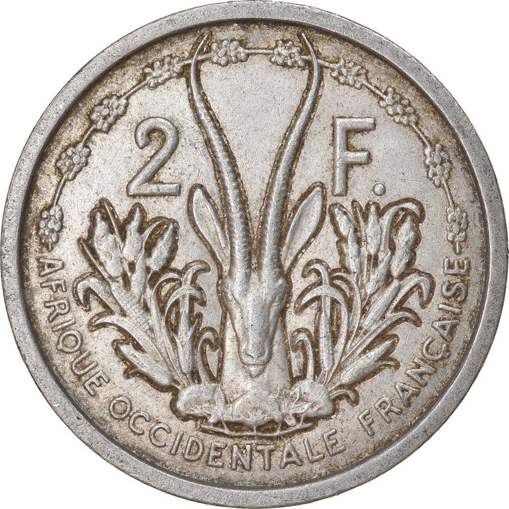 French West Africa | 2 Francs Coin | Marianne | Gazelle | Maize | Km:4 | 1948 - 1955