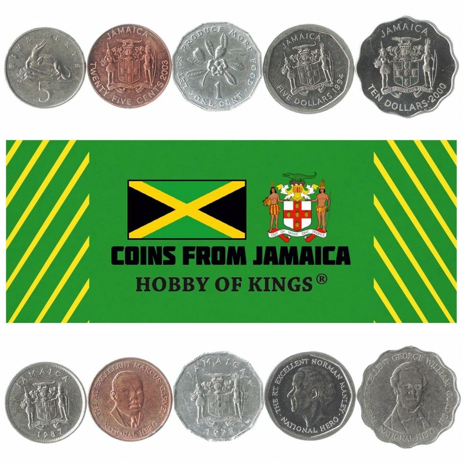 5 Mixed Coins From Jamaica | Cents - Dollars | Queen Elizabeth II | 1969 - 2018