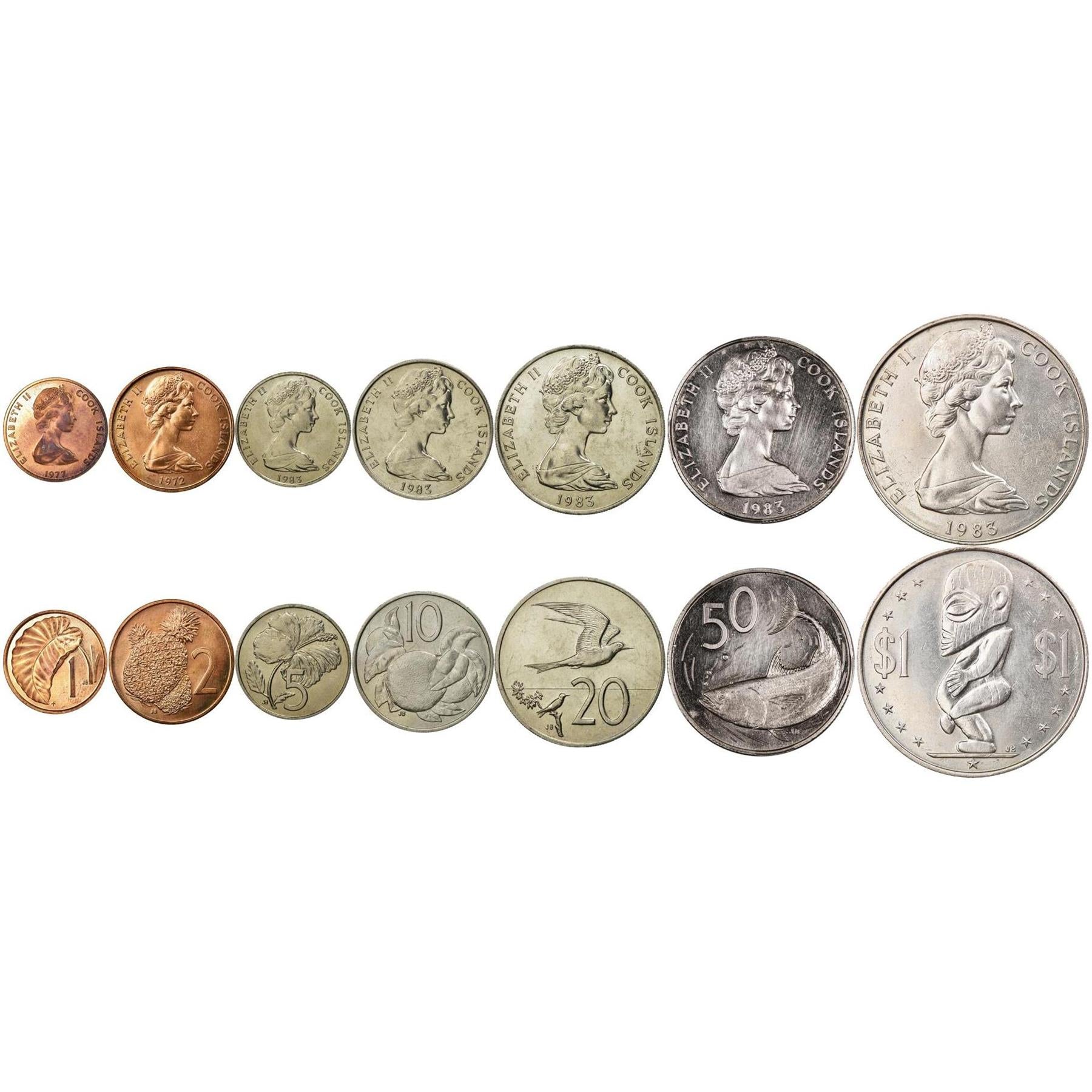 Cook Islands | 7 Coin Set | 1 Cent 2 5 10 20 50 Cents 1 Dollar | 1972 - 1983