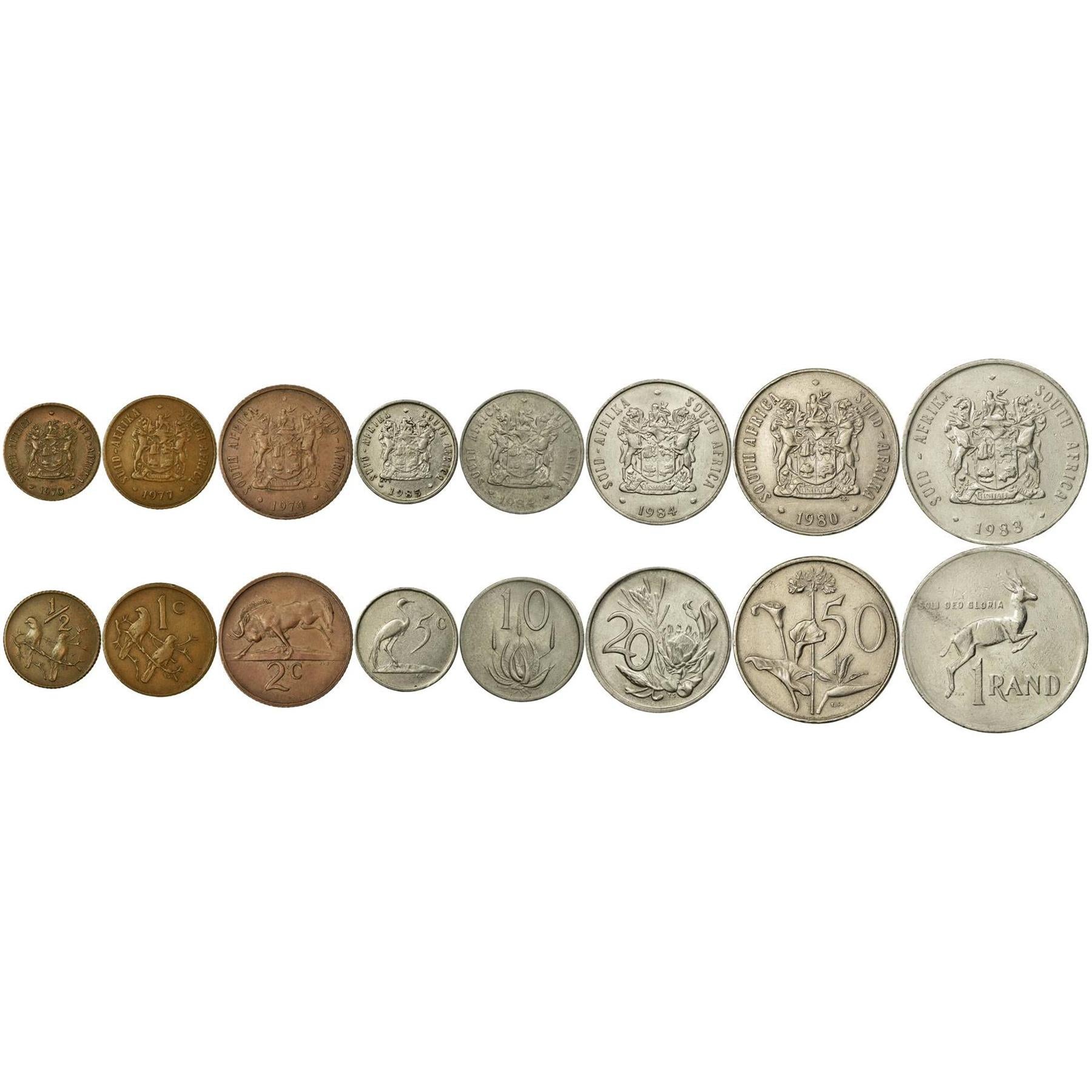 South African 8 Coin Set 1/2 1 2 5 10 20 50 Cents 1 Rand 1970 - 1990