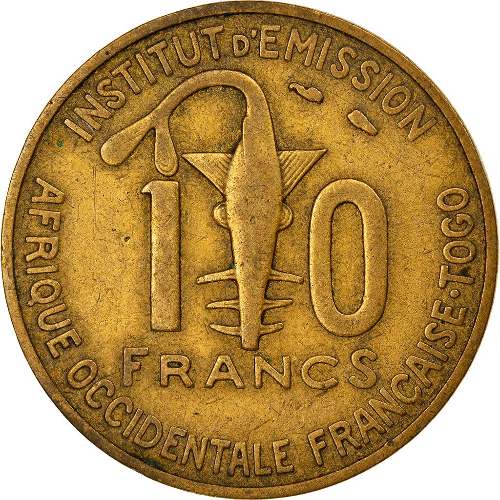 French West Africa | 10 Francs Togo Coin | Sawfish | Gazelle | Maize | Km:8 | 1957