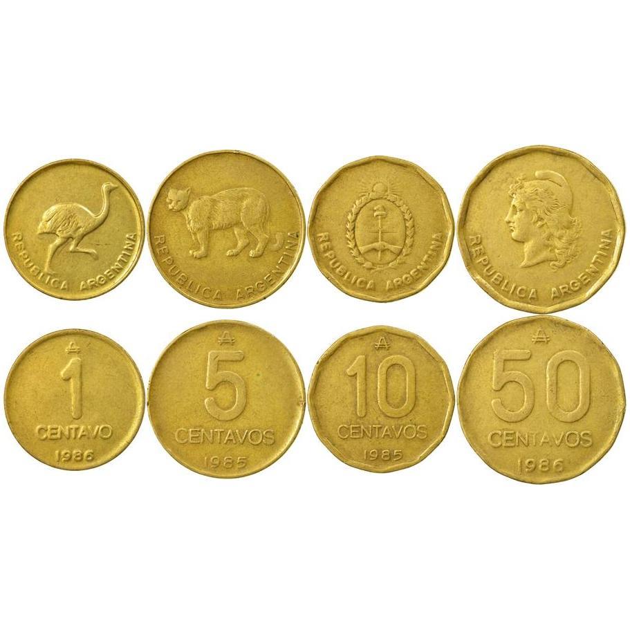Argentine 4 Coin Set 1 5 10 50 Centavos | Puma | Casa de Tucumán | Greater Rhea | 1985 - 1988