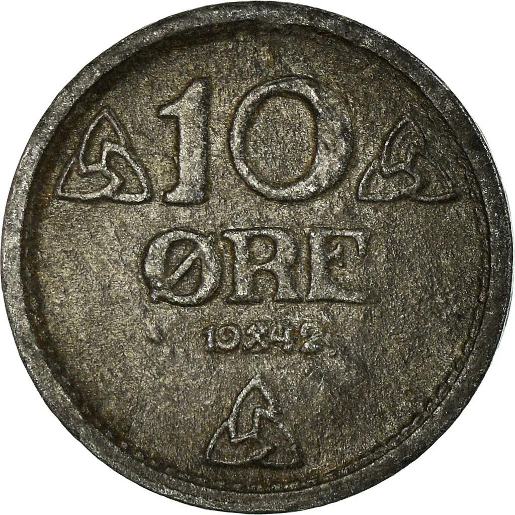 Norway 10 Ore Coin | Haakon VII WW2 German Occupation | KM389 | 1941 - 1945