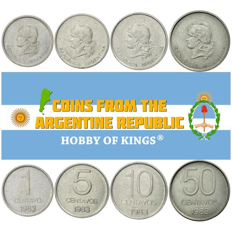 Argentine 4 Coin Set 1 5 10 50 Centavos | Libertine | Phrygian Cap | 1983