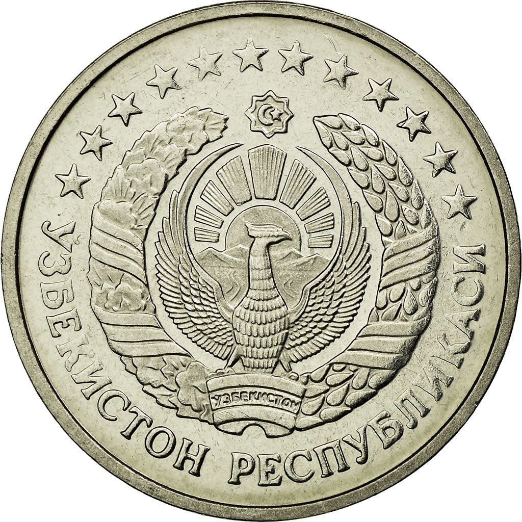 Uzbekistan | 50 Tiyin Coin | Stars | Cotton | Wheat | Sun | Huma Bird | Km:6 | 1994