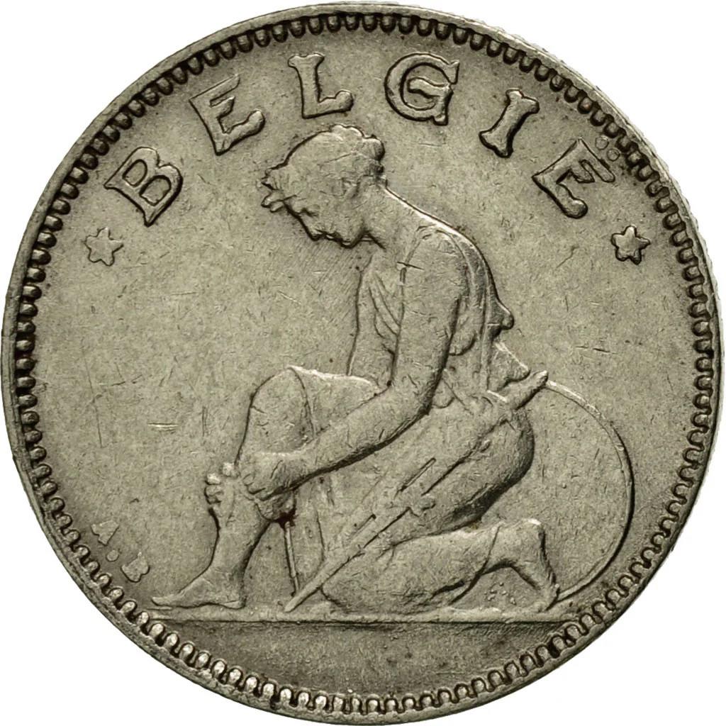 Belgijos moneta 50 centimų - Albertas I Belgija | Libertine | Caduceus | KM88 | 1923 - 1934