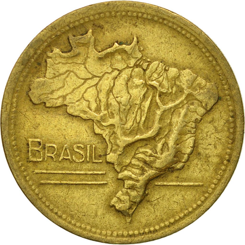 Brazil | 2 Cruzeiros Coin | Map of Brazil | Km:559 | 1942 - 1956