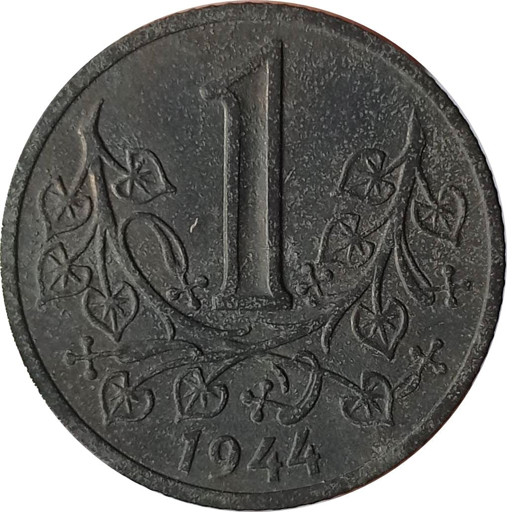 Bohemia and Moravia 1 Koruna Coin | Lion | Linden Branch | 1941 - 1944