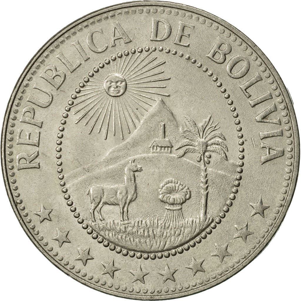 Bolivia | 50 Centavos | Nickel clad steel | Coat of Arms | KM:190 | 1965-1980
