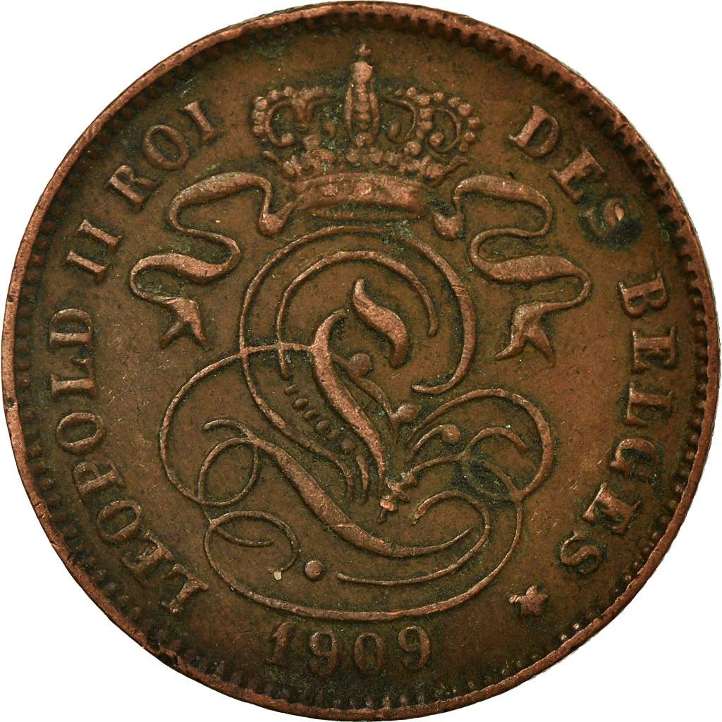 Belgisk mynt 2 centimes - Léopold Belgique | Løve | Grunnlov | KM35 | 1869 - 1909