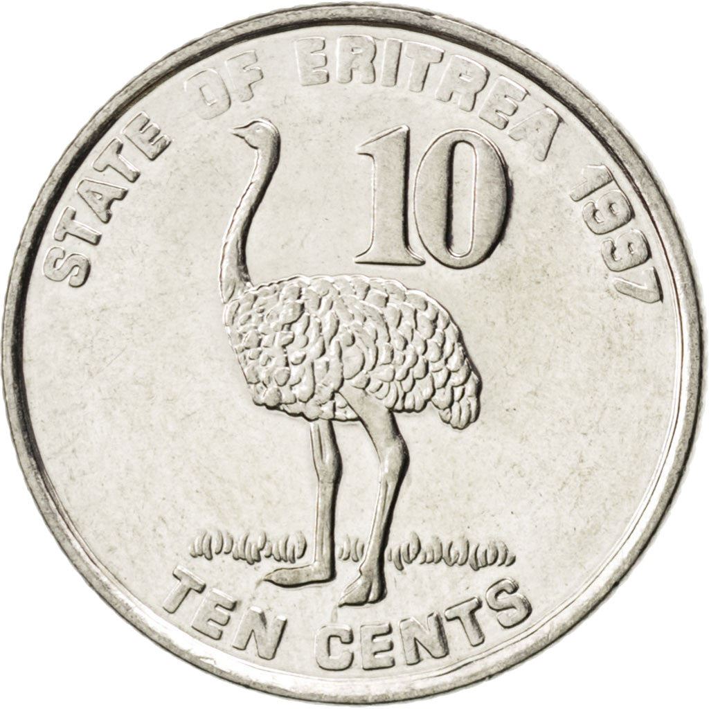 Eritrea | 10 Cents Coin | Ostrich | Nickel clad steel | KM:45 | 1997