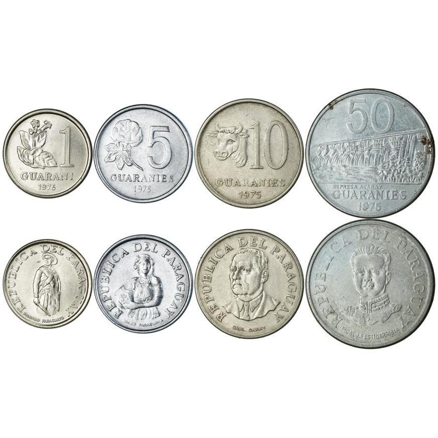 Paraguay | 4 Coin Set | 1 Guarani 5 10 50 Guaranies | 1975 - 1976