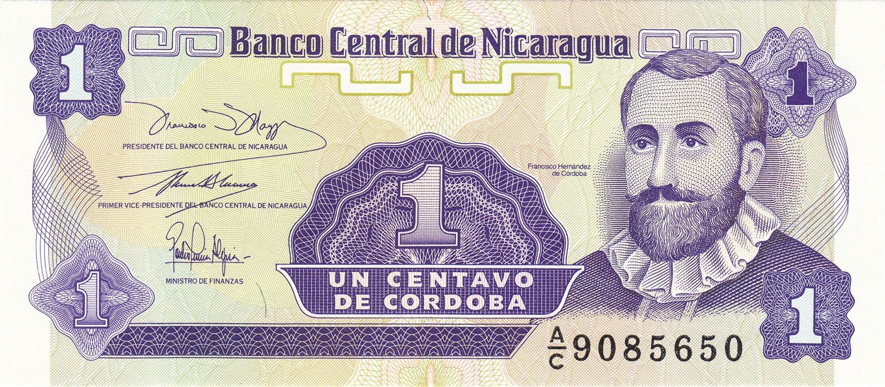 Nicaragua | 1 Centavo Banknote | 1991 | Francisco Hernandez de Cordoba | Sacuanjoche