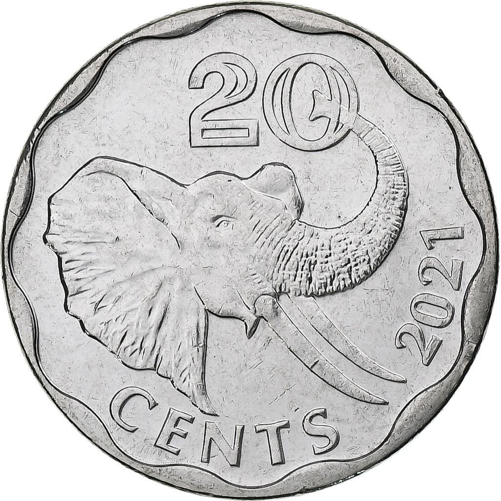 Kingdom of Eswatini | 20 Cents Coin | King Mswati III | Elephant | Km:70 | 2018 - 2021