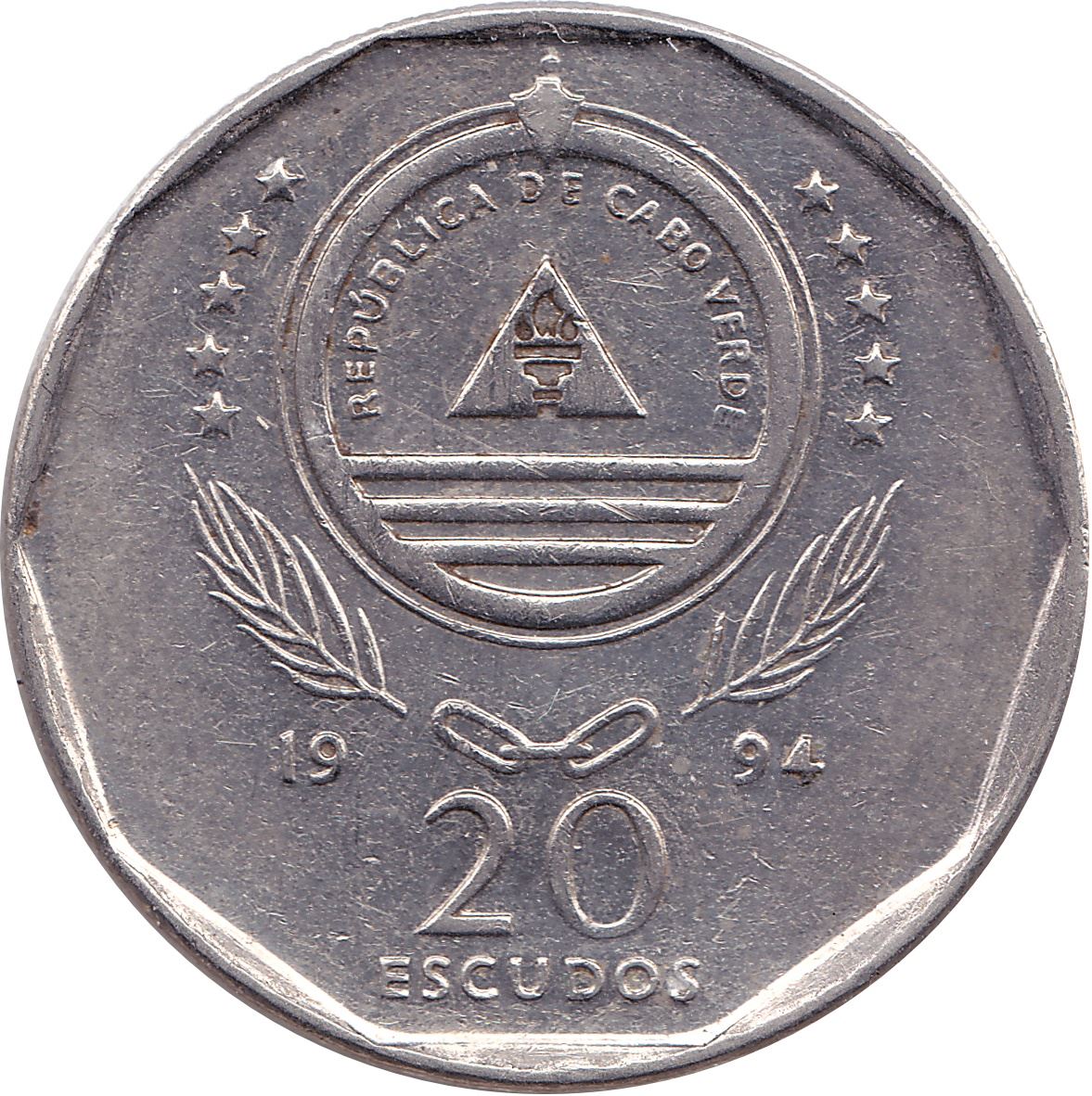 Cape Verde | 20 Escudos Coin | Sailing Ship Novas de Alegria | Sea | KM42 | 1994