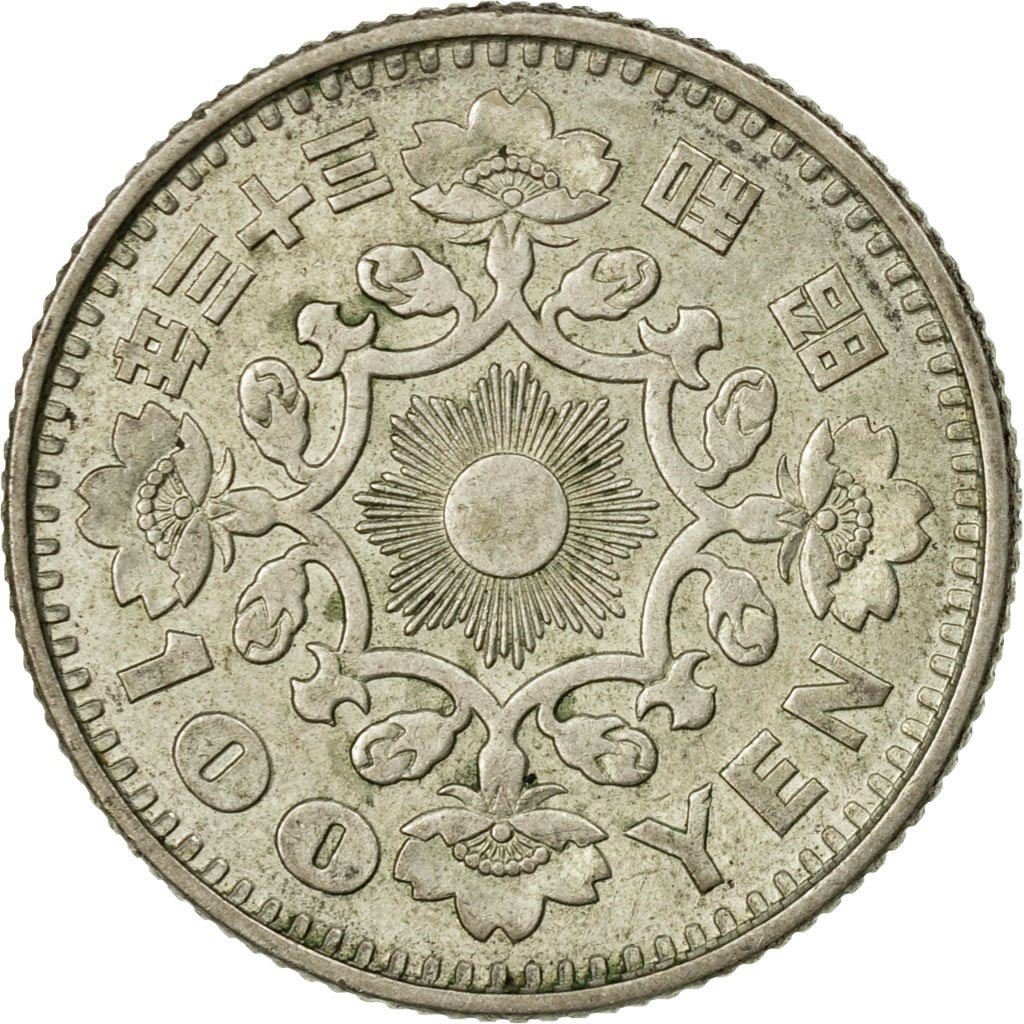 Japan | 100 Yen Coin | Phoenix | Radiant Sun | Sakura | Y:77, Jnda:02-2, Schön:52 | 1957 - 1958