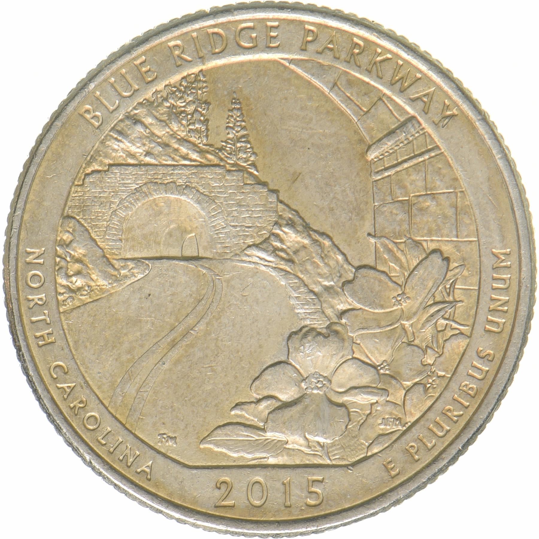 United States | 1/4 Dollar Coin | Blue Ridge Parkway | KM:599 | 2015