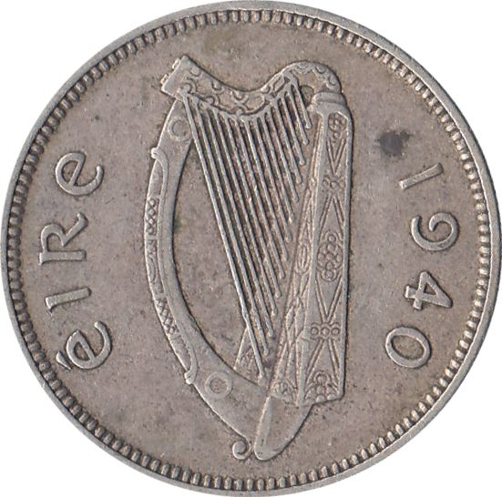 Irish 1 Scilling Coin | Celtic Harp | Bull | KM14 | 1939 - 1942