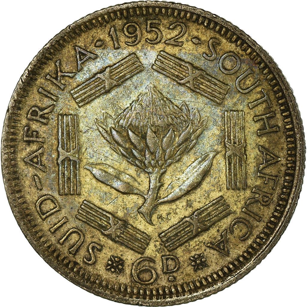 South Africa | 6 Pence Coin | George VI | Flowers | Protea | Km:36.2 | 1951 - 1952