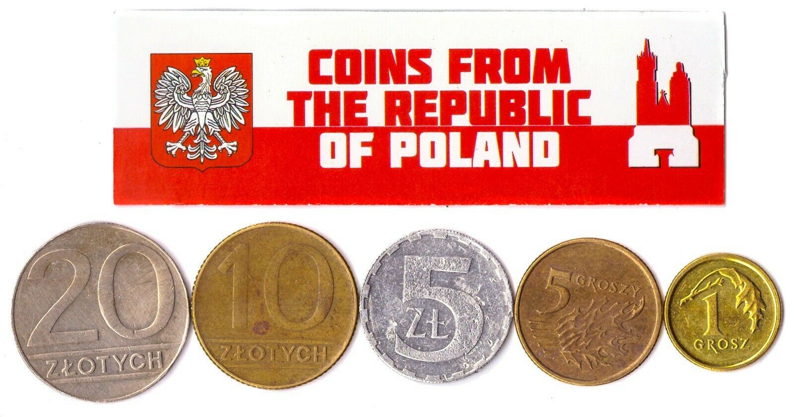 ポーランドのコイン5枚セット | 混合ポーランド通貨 | グロシュ